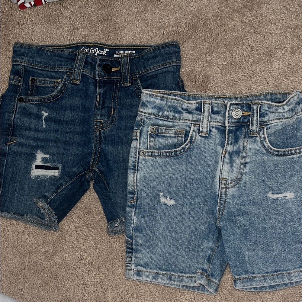 Cat & Jack Kids' Ripped Denim Shorts - Dark Blue and Light Wash